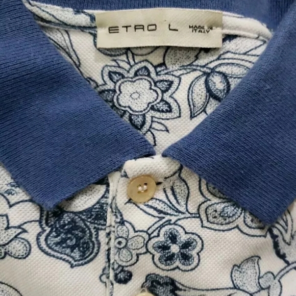 Etro Polo Shirt Mens Blue-Ehite Print Size Large - Picture 3 of 8